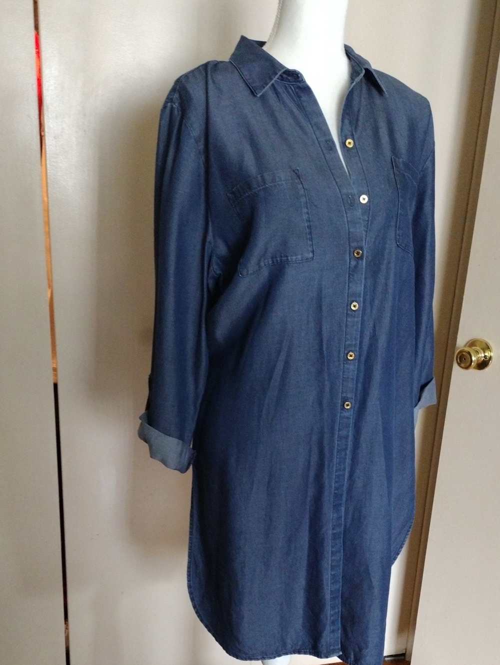 Ellen Tracy Indigo Denim Shirt Dress Jacket